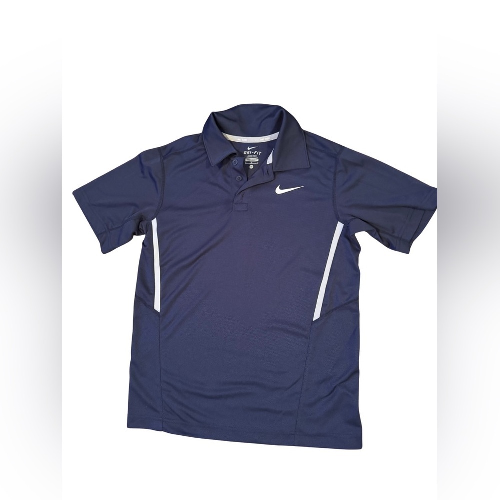 Nike Boys Dri FIT Navy Short Sleeve Tennis Polo Medium